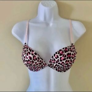 PINK Victoria’s Secret Ultimate Push-Up Bra 32B Padded Pink & Black Animal Print